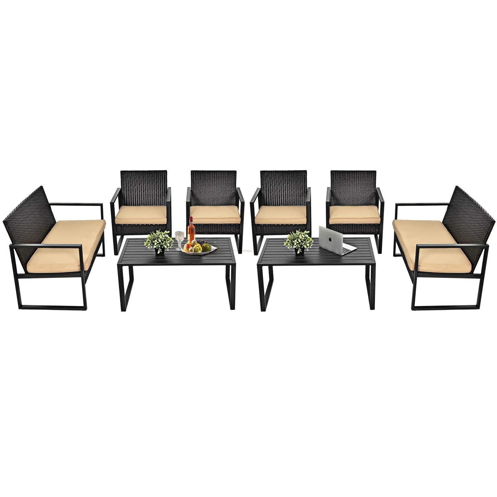 Ensemble de mobilier de patio en rotin 4 pièces, ensemble de conversation d'extérieur